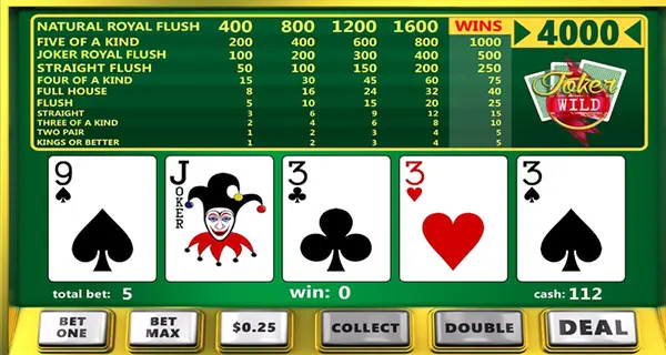 Video poker screen